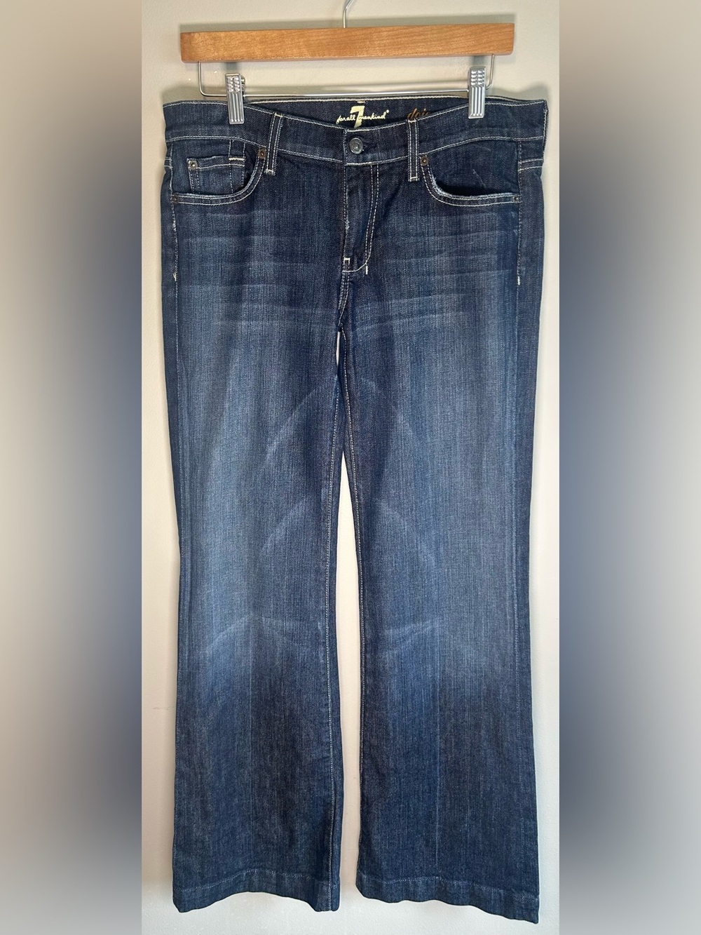 7 For All Mankind Dojo Jeans Women’s 30x34 Flare Wide Leg Dark Blue Y2K Style